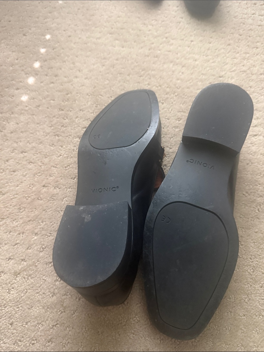 Vionic Black Leather Loafers with Gold Chain Accent - Picture 3 of 4